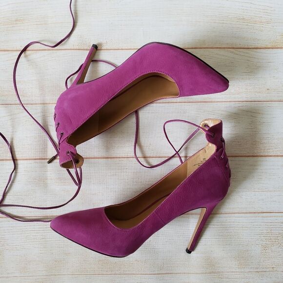 Nine West Ebba Leather Ankle Strap Pointy Toe Stiletto Heels Pumps Pink Size 8M - Picture 14 of 16